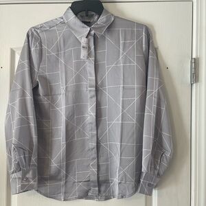 Ann Taylor Women’s Geometric Gray and White Blouse NWT